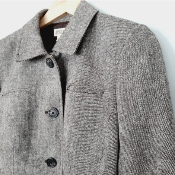 MICHAEL KORS Wool Blend Button up Blazer Jacket Tweed Style Gray Fabric Sz 4 - Picture 3 of 13
